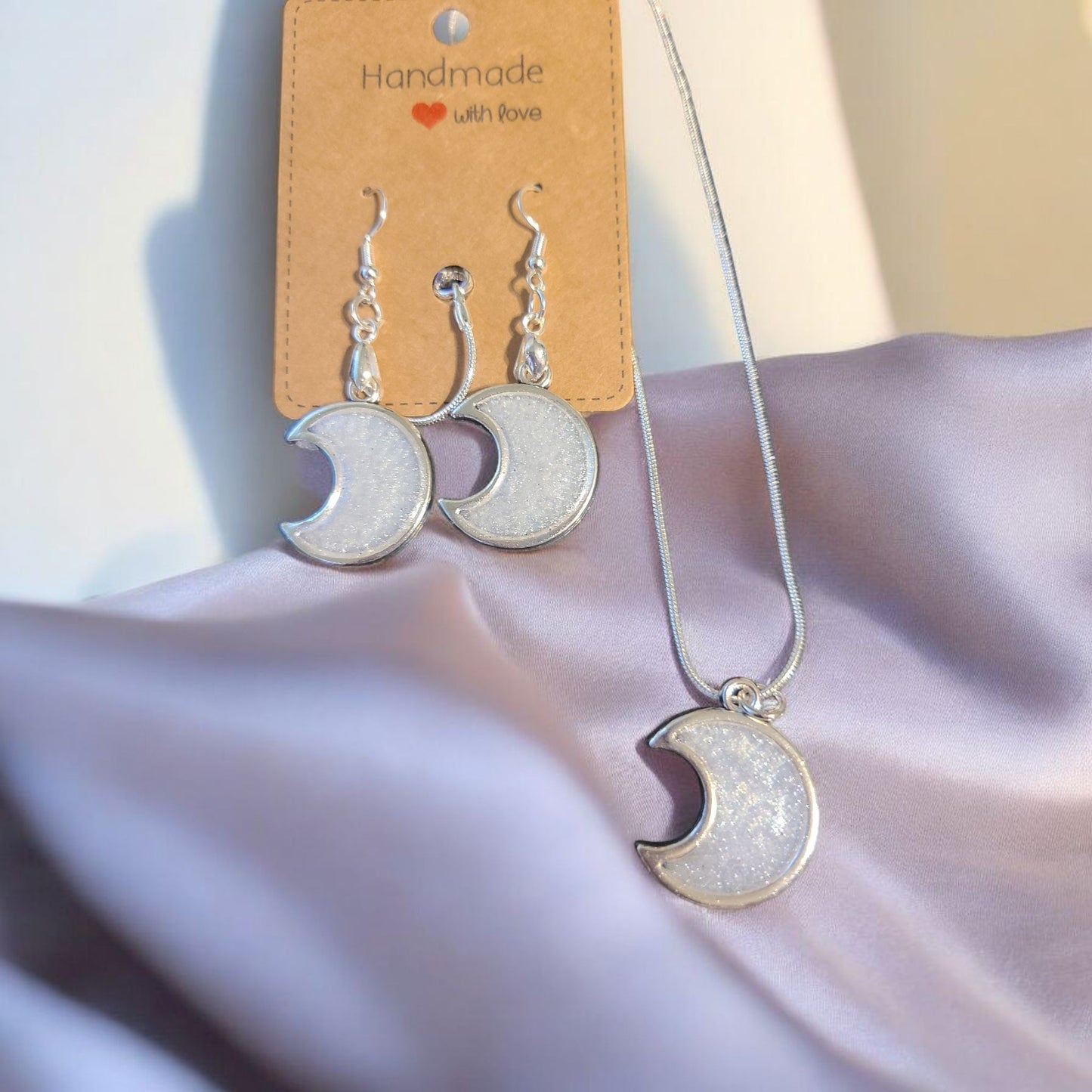 Moon Resin Earring and Necklace Set with 22inch Silver Chain