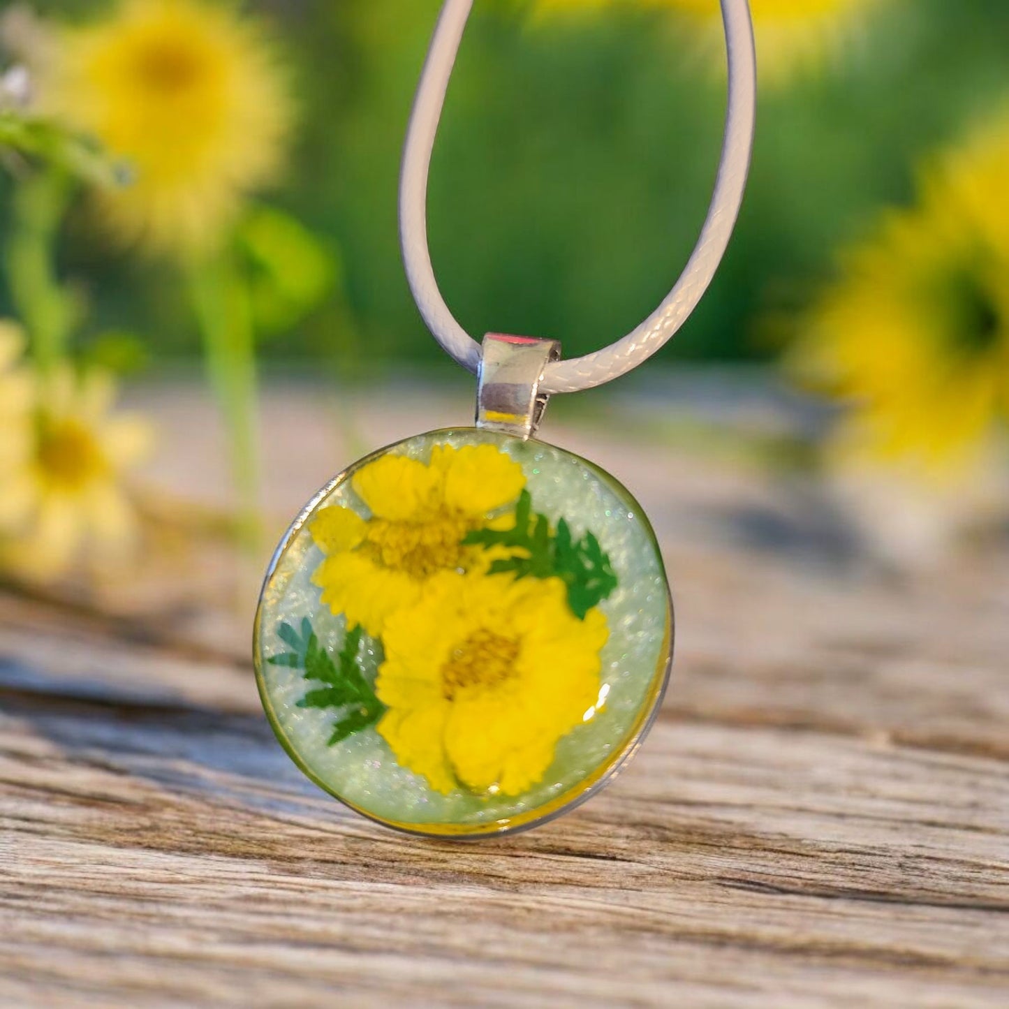 Real Flower Pendant with Leather Cord