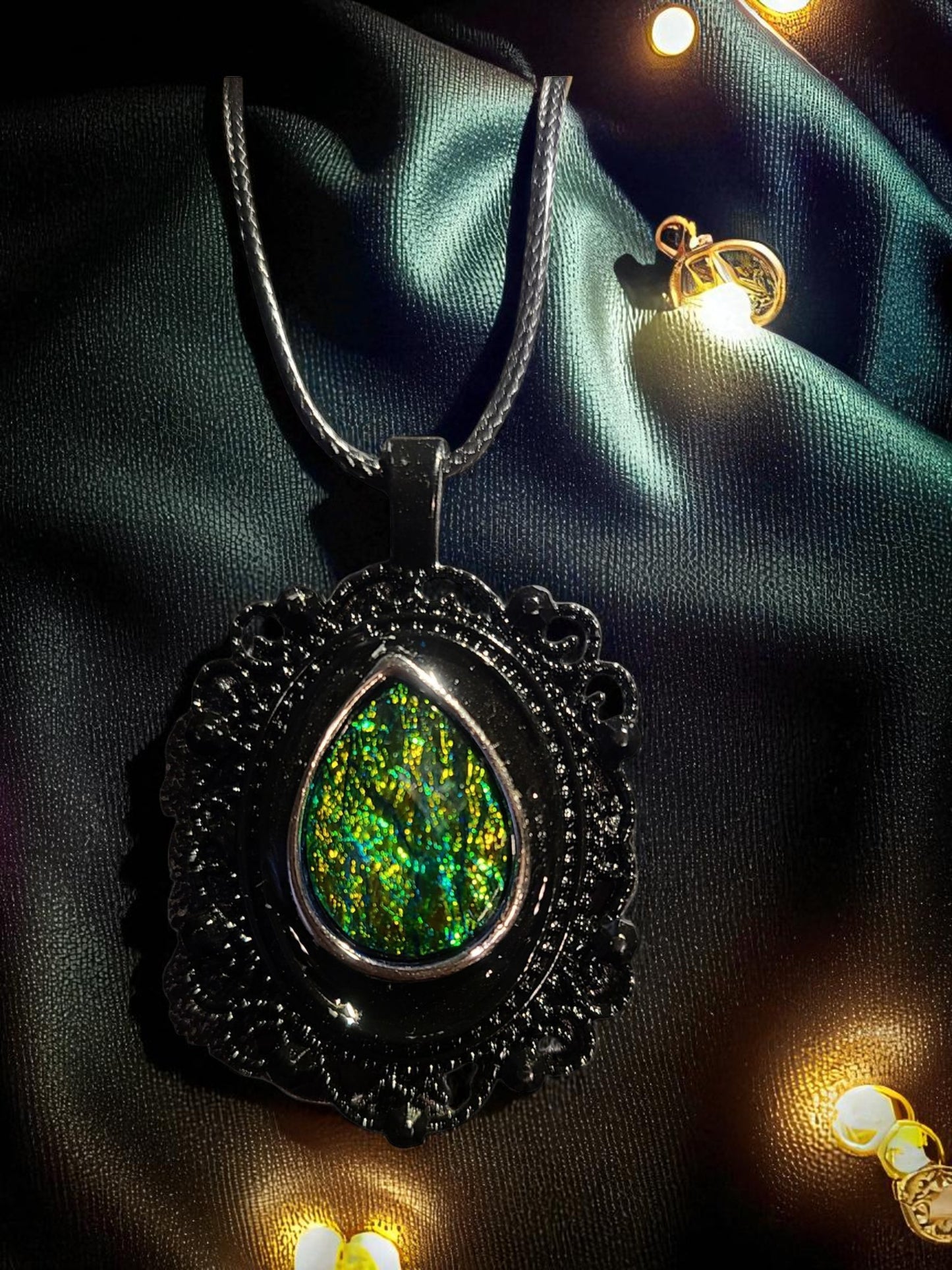 Antique Black with Green Pendant