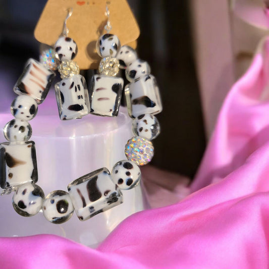 Glass Cow print jewelry set