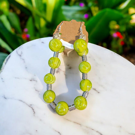 Green Glass Swirls Set Earrings and Bracelet