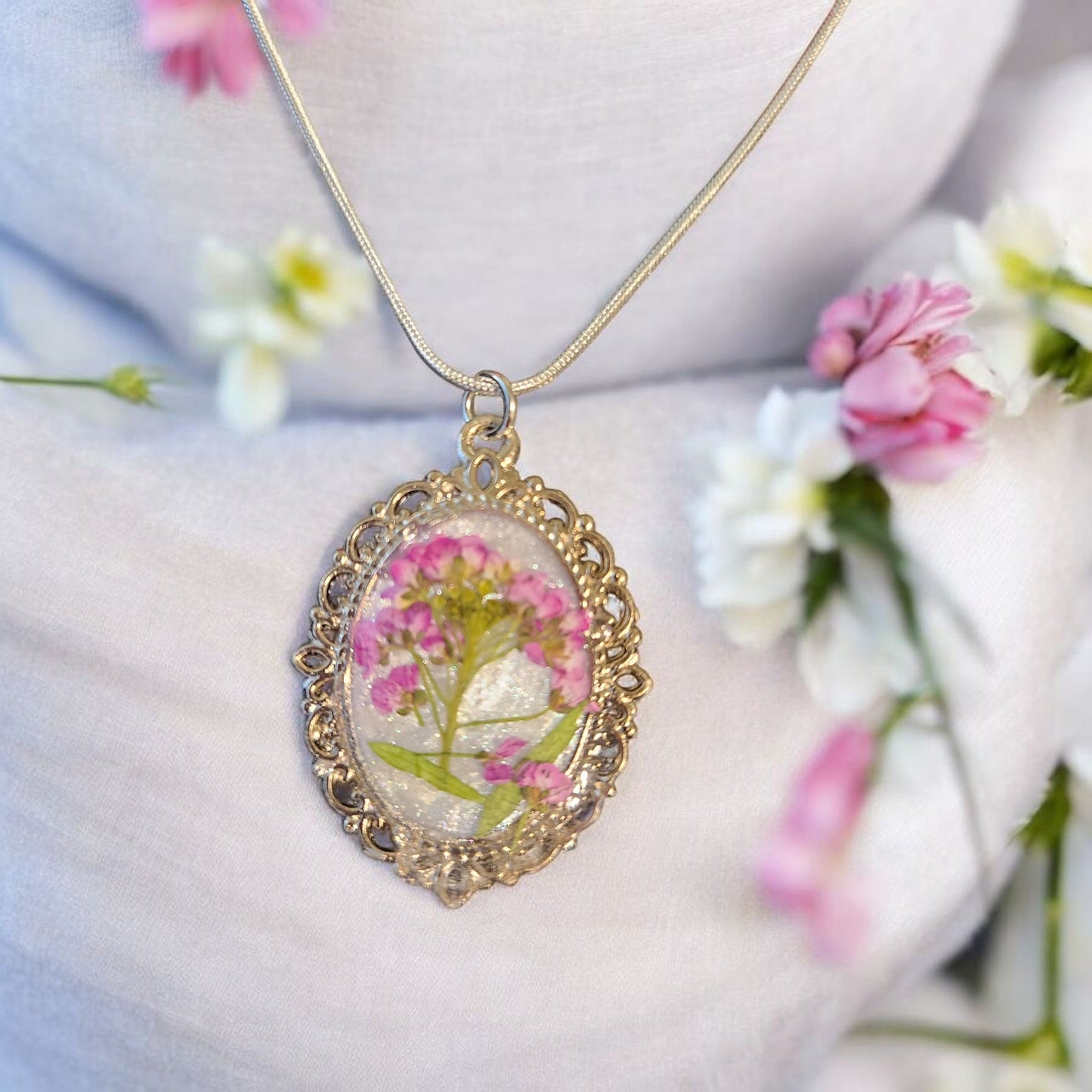 Real Flowers set in Vintage style Pendant